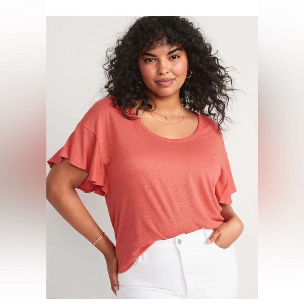 Old Navy Flutter-Sleeve Scoop-Neck Linen-Jersey Easy T-Shirt XL TALL Sugar Poppy